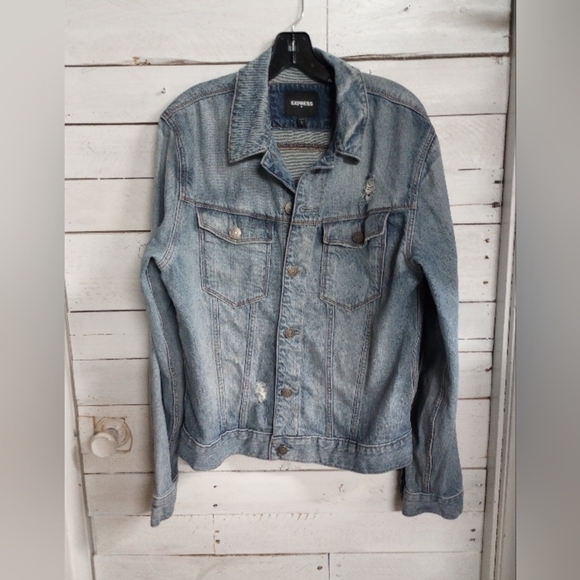 Express Other - Vintage Express Men's Jeans Denim Jacket Size Medium Light Blue Distressed Jean